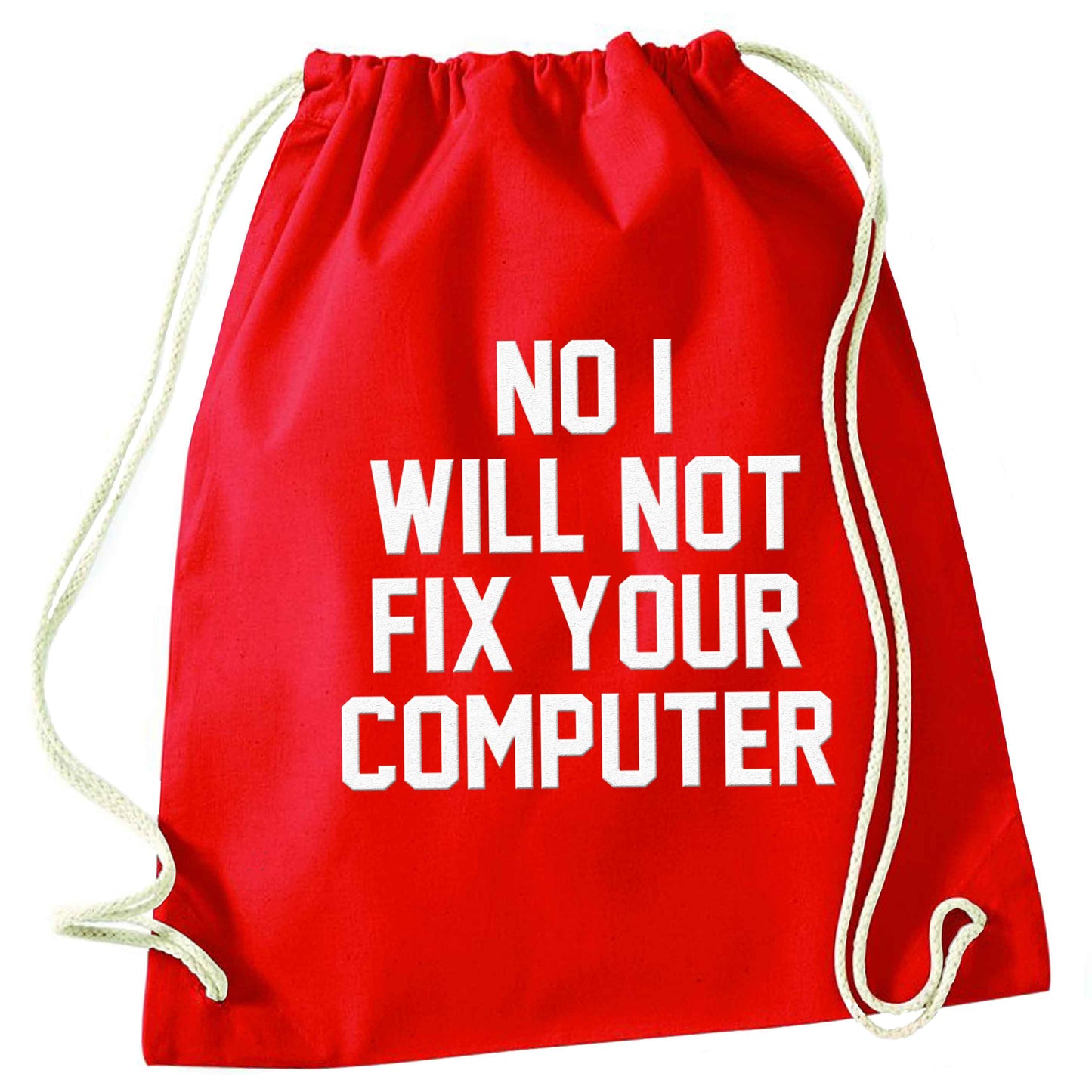 No I will not fix your computer red drawstring bag 