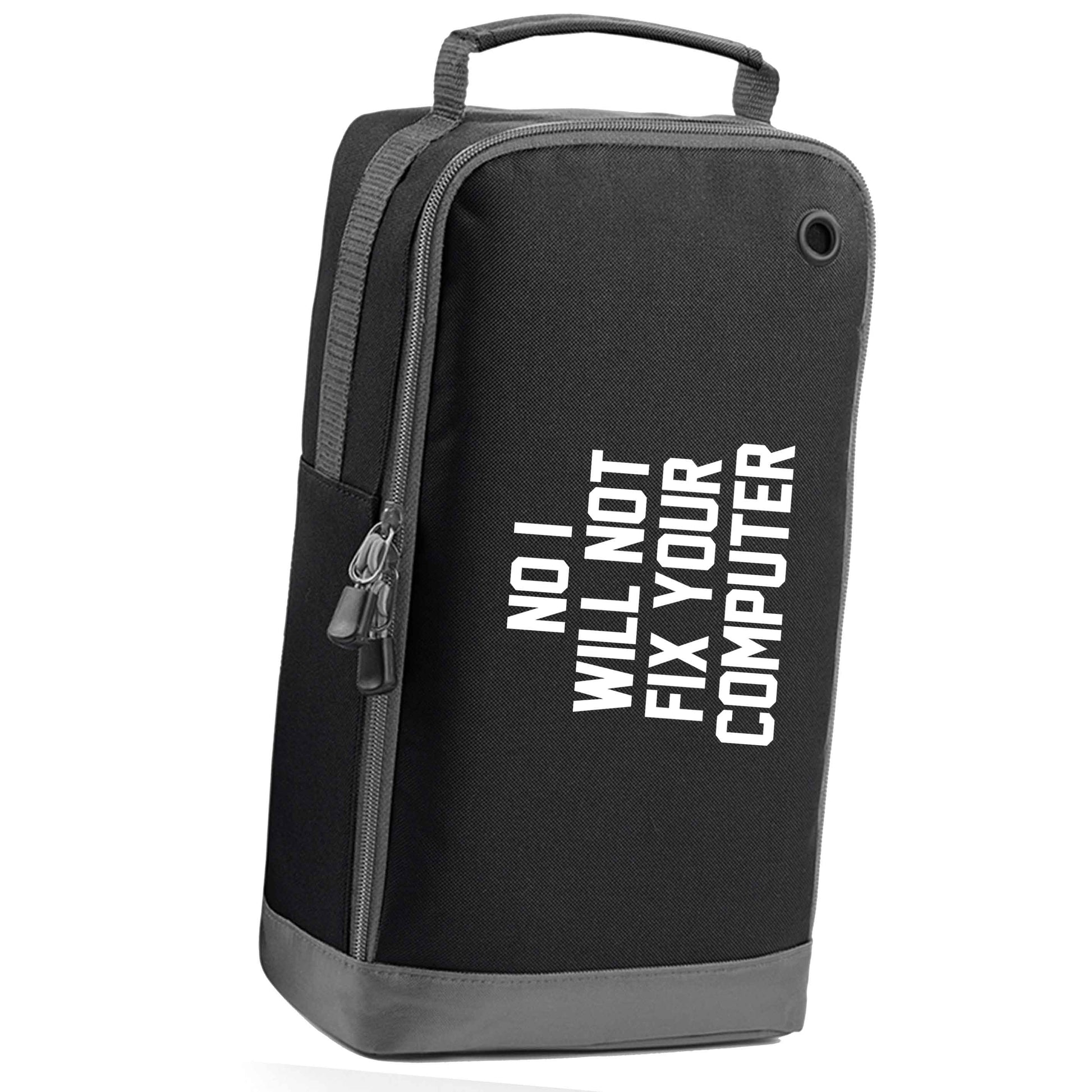 No I will not fix your computer black sports shoe bag horizontal print