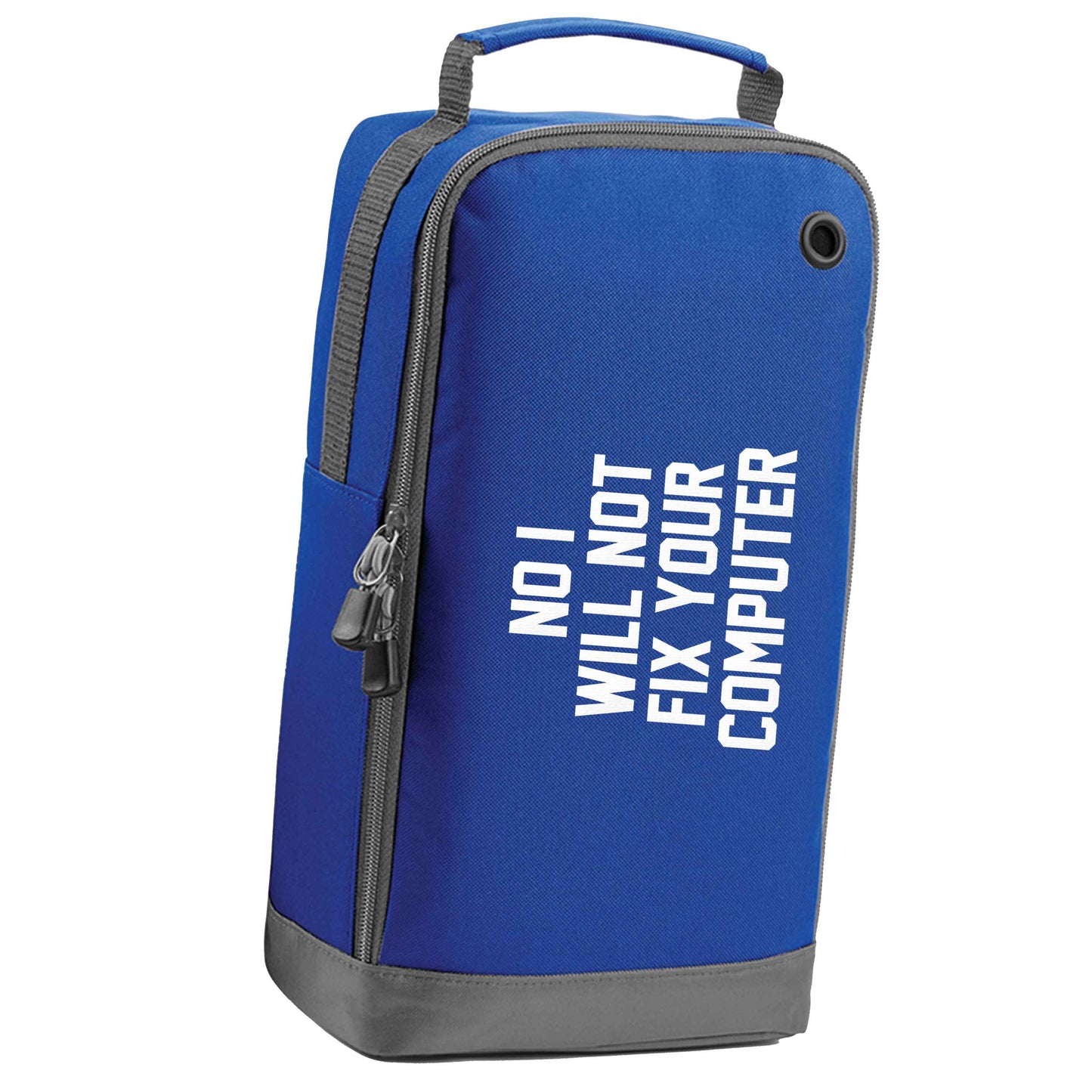 No I will not fix your computer blue sports shoe bag horizontal print