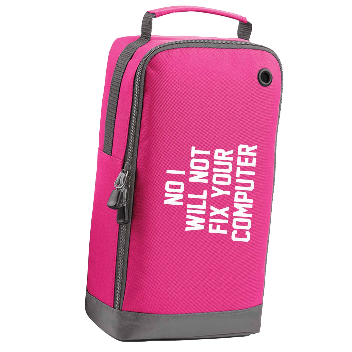 No I will not fix your computer pink sports shoe bag horizontal print