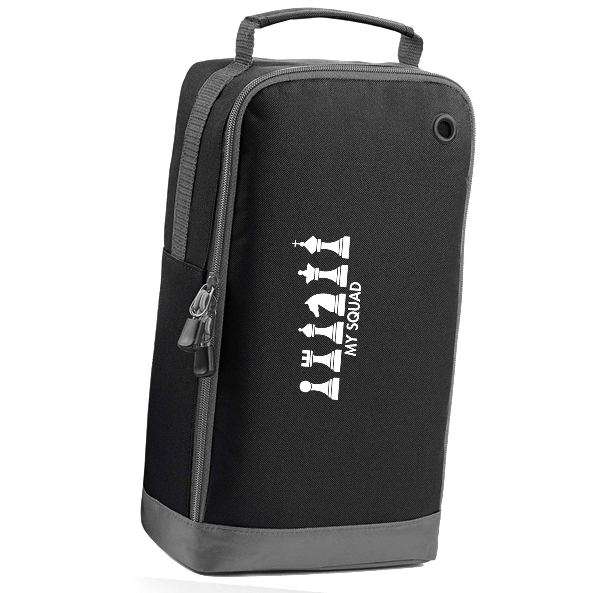 My squad black sports shoe bag horizontal print