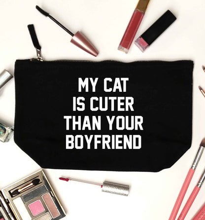 My cat is cuter than your boyfriend black makeup bag