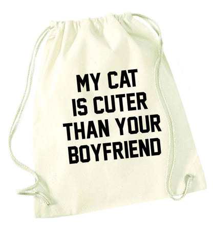 My cat is cuter than your boyfriend natural drawstring bag