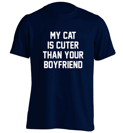 My cat is cuter than your boyfriend adults unisex navy Tshirt 2XL