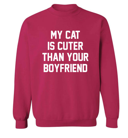 My cat is cuter than your boyfriend adult's unisex pink sweater 2XL