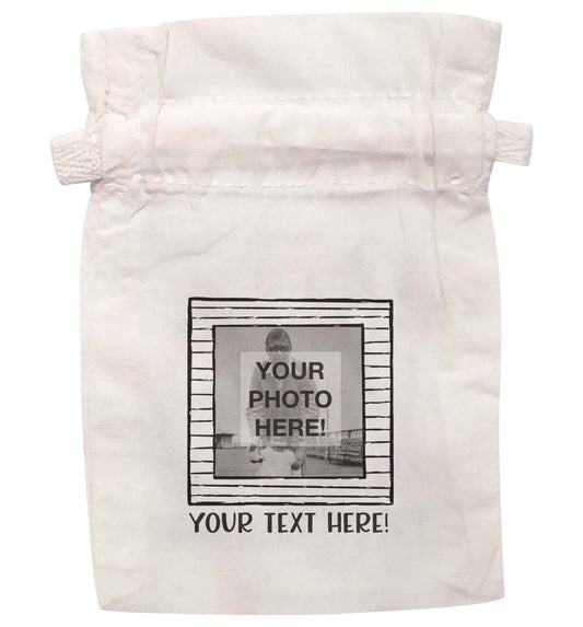 Any Photo or Text Black Frame  | XS - L | Pouch / Drawstring bag / Sack | Organic Cotton | Bulk discounts available!
