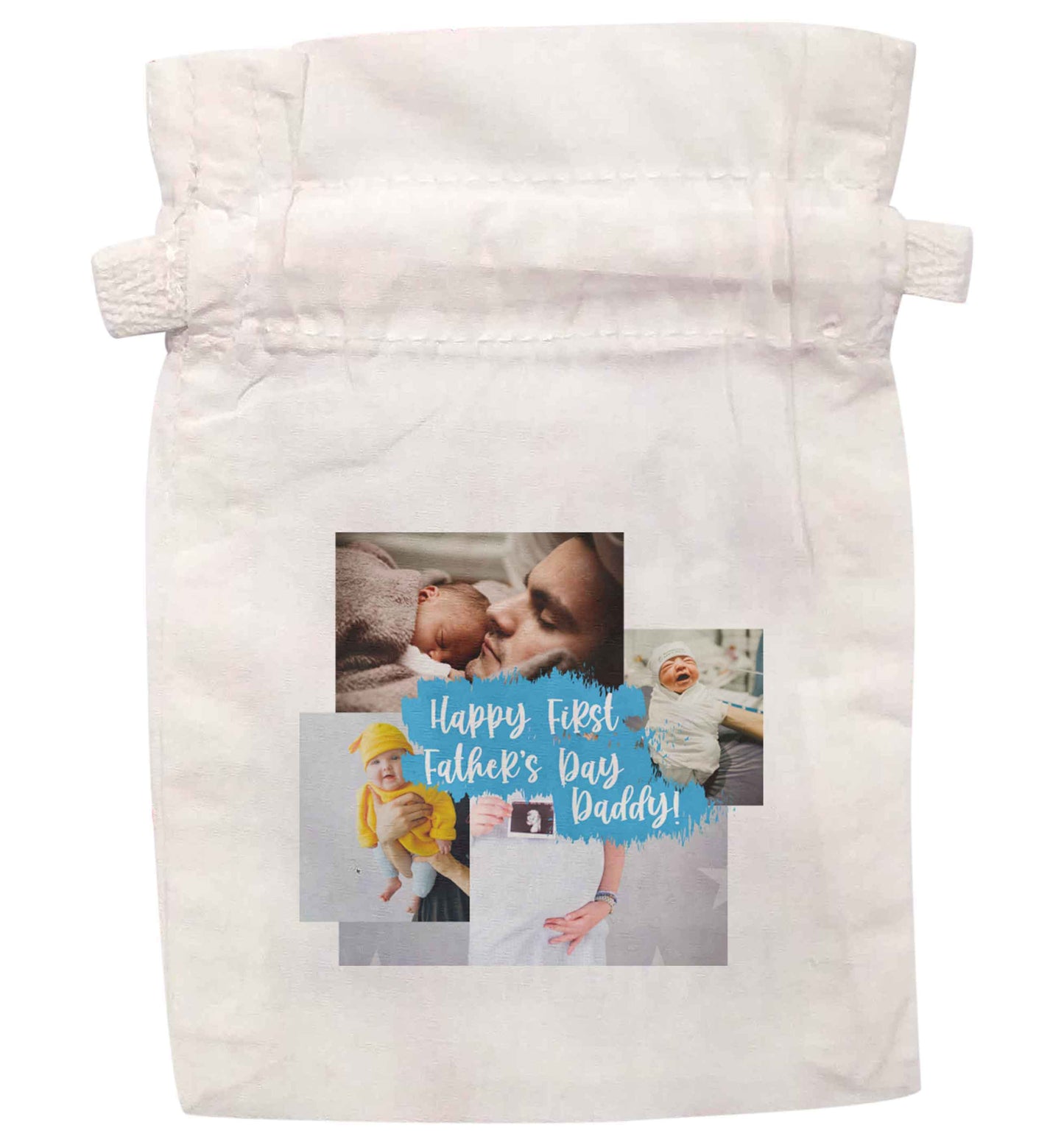 Happy first Father's day photo collage  | XS - L | Pouch / Drawstring bag / Sack | Organic Cotton | Bulk discounts available!