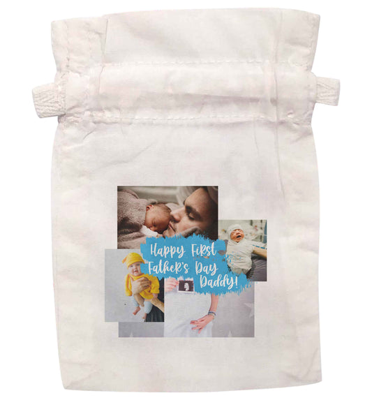 Happy first Father's day photo collage  | XS - L | Pouch / Drawstring bag / Sack | Organic Cotton | Bulk discounts available!