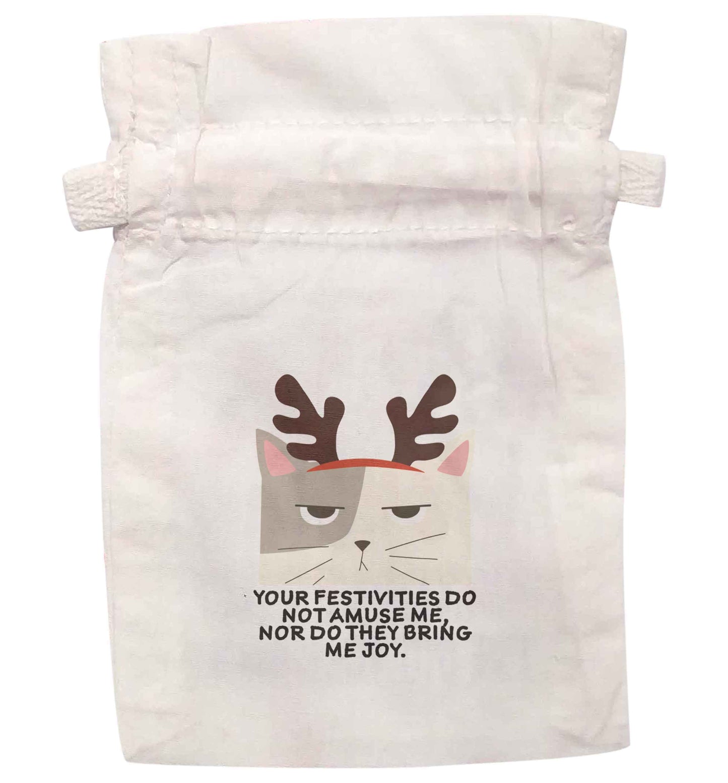 Your festivities do not amuse me nor do they bring me joy | XS - L | Pouch / Drawstring bag / Sack | Organic Cotton | Bulk discounts available!