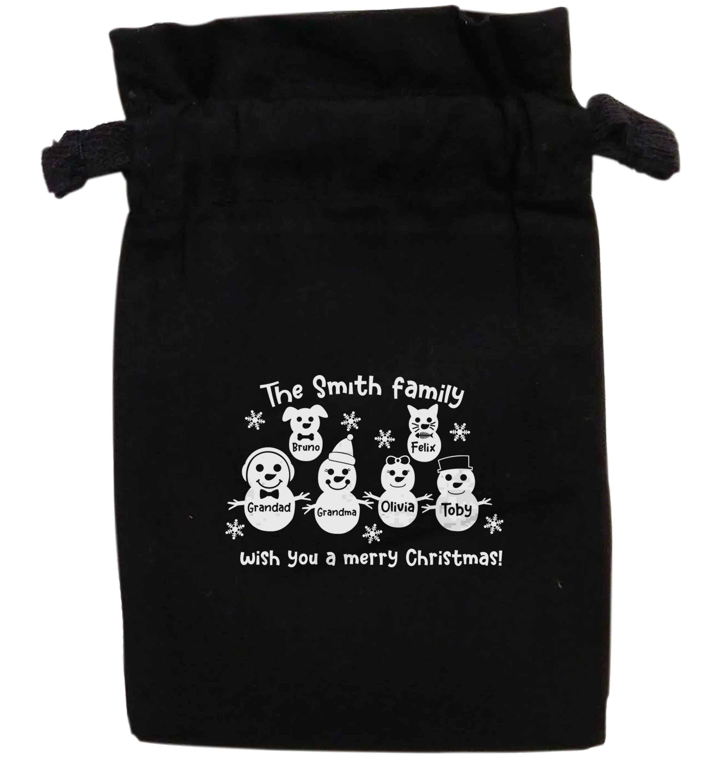 Personalised snowman family grandma grandad cat dog | XS - L | Pouch / Drawstring bag / Sack | Organic Cotton | Bulk discounts available!