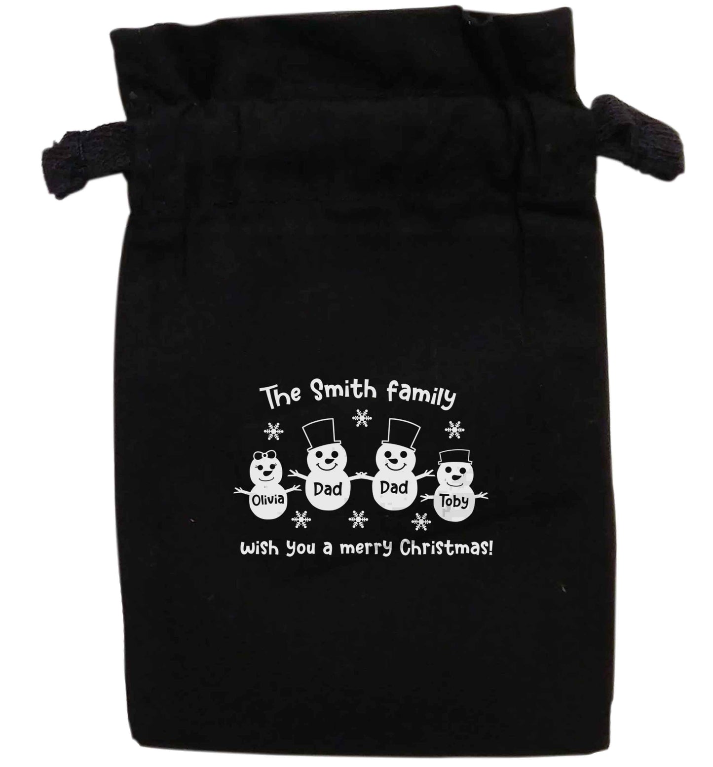 Personalised snowman family two dads | XS - L | Pouch / Drawstring bag / Sack | Organic Cotton | Bulk discounts available!