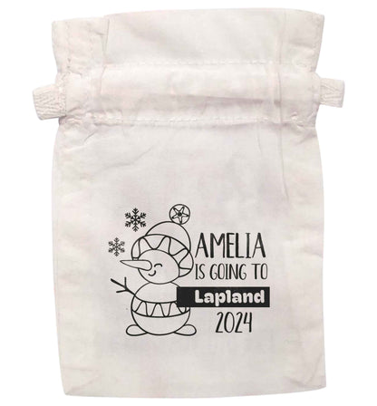 Any name here - is going to Lapland personalised | XS - L | Pouch / Drawstring bag / Sack | Organic Cotton | Bulk discounts available!