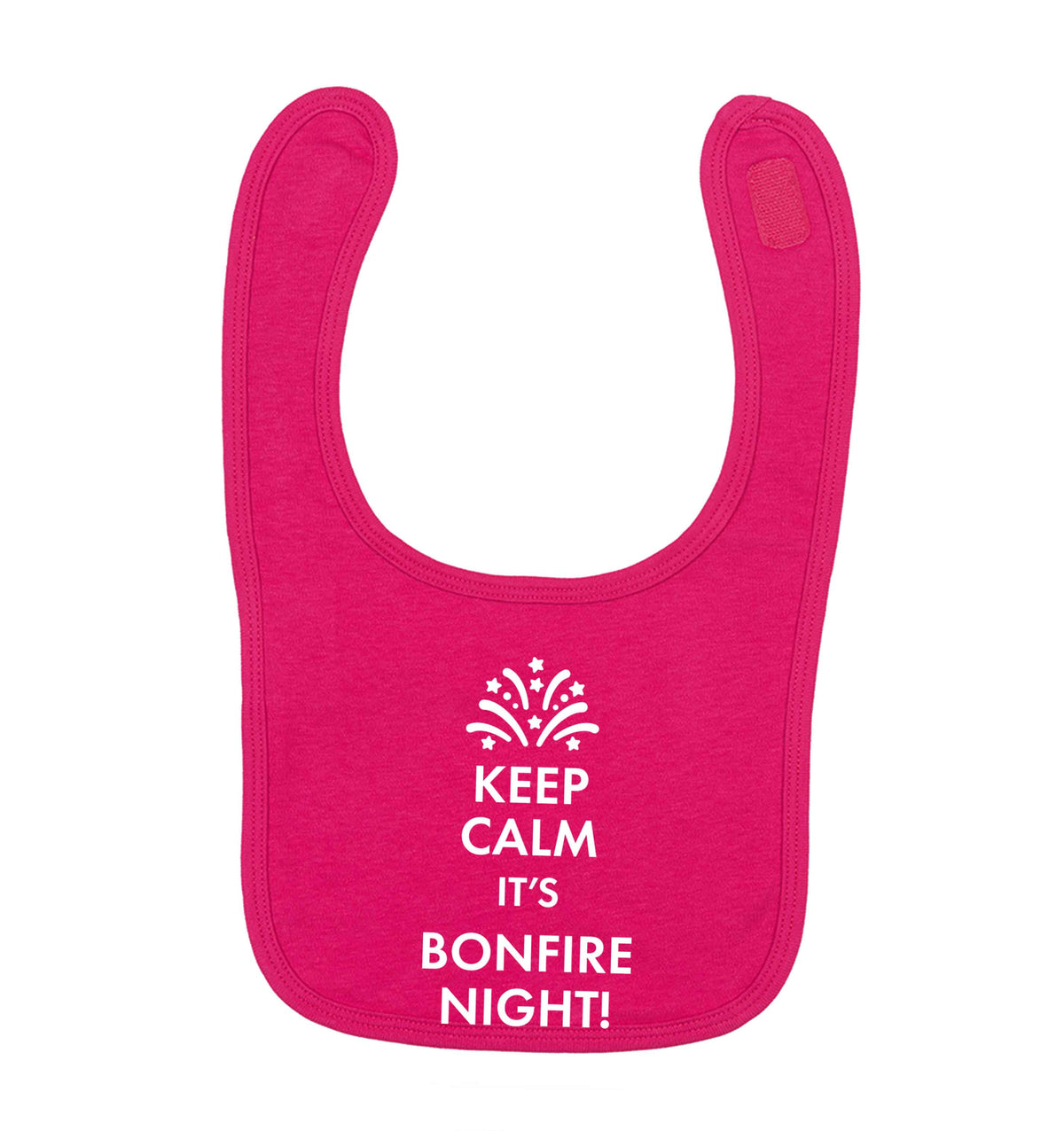 Keep calm its bonfire night dark pink baby bib