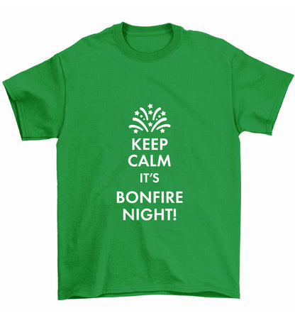 Keep calm its bonfire night Children's green Tshirt 12-13 Years