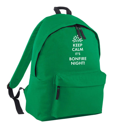 Keep calm its bonfire night green adults backpack