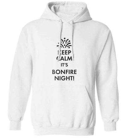 Keep calm its bonfire night adults unisex white hoodie 2XL