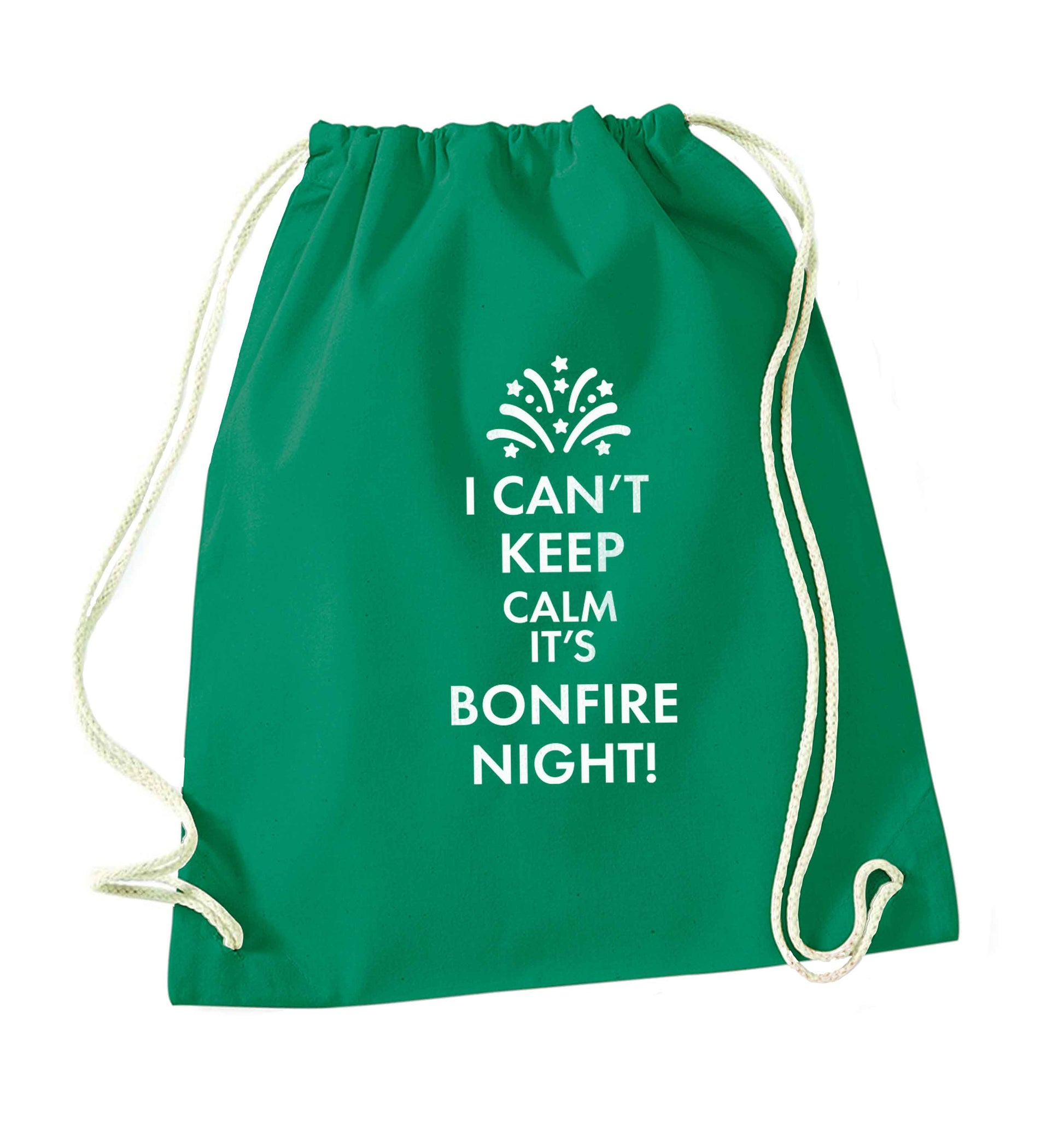 I can't keep calm its bonfire night green drawstring bag