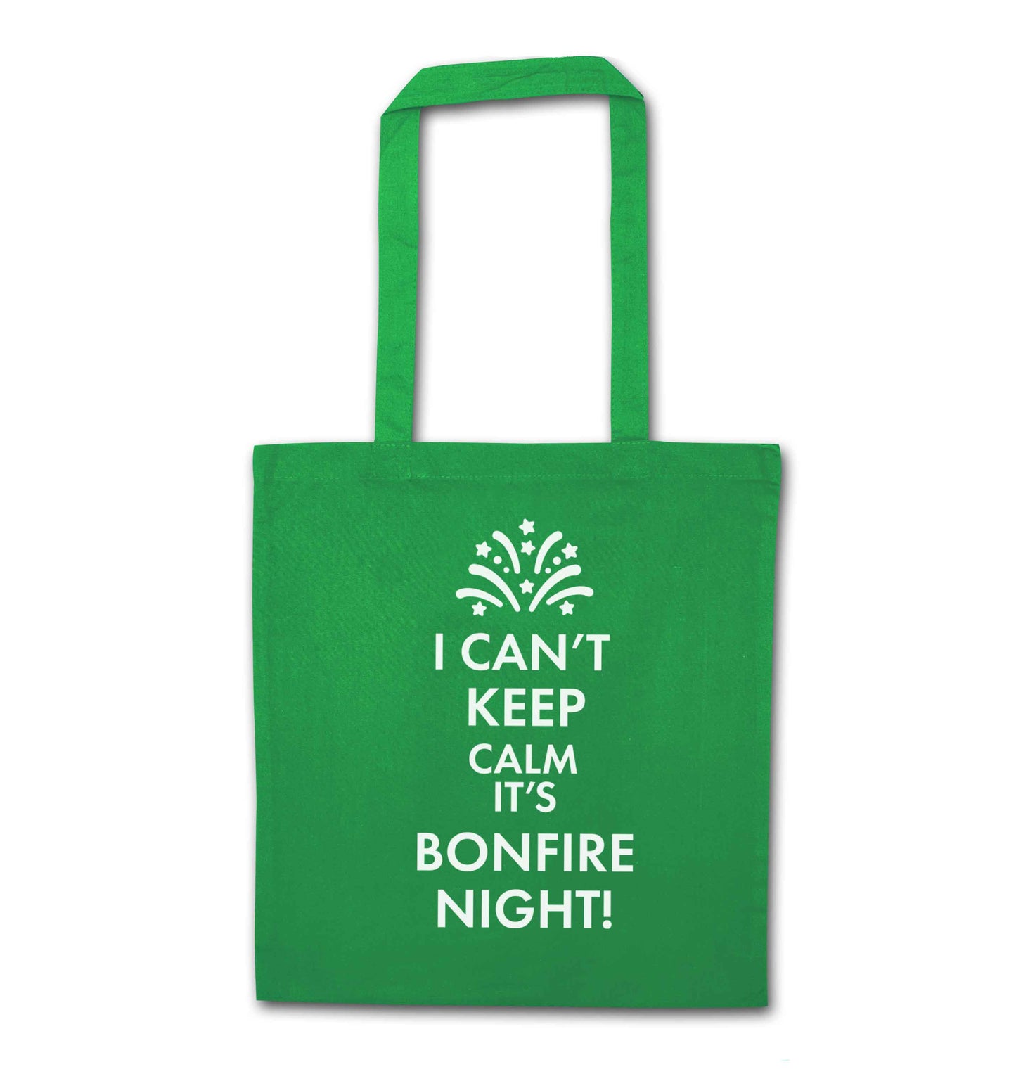 I can't keep calm its bonfire night green tote bag