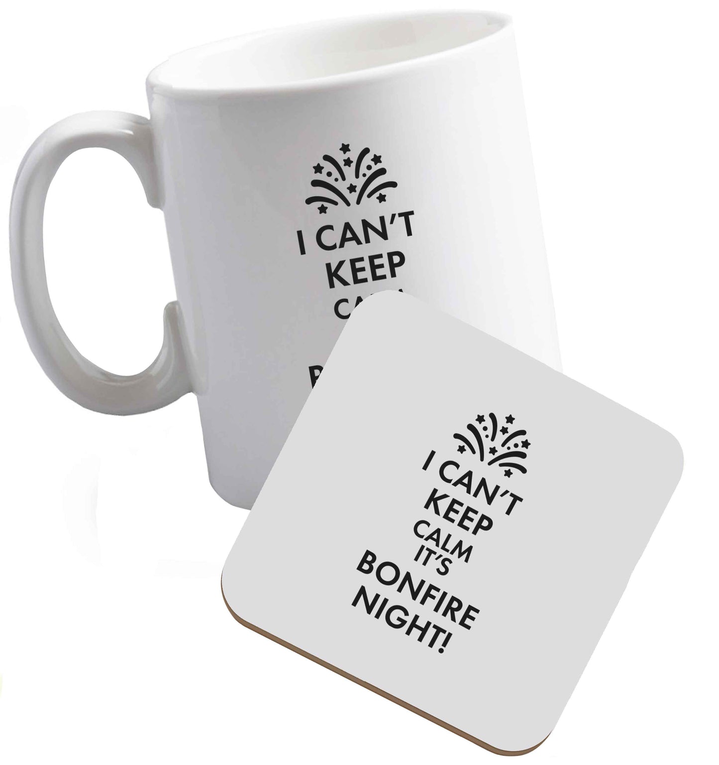 10 oz I can't keep calm its bonfire night ceramic mug and coaster set right handed