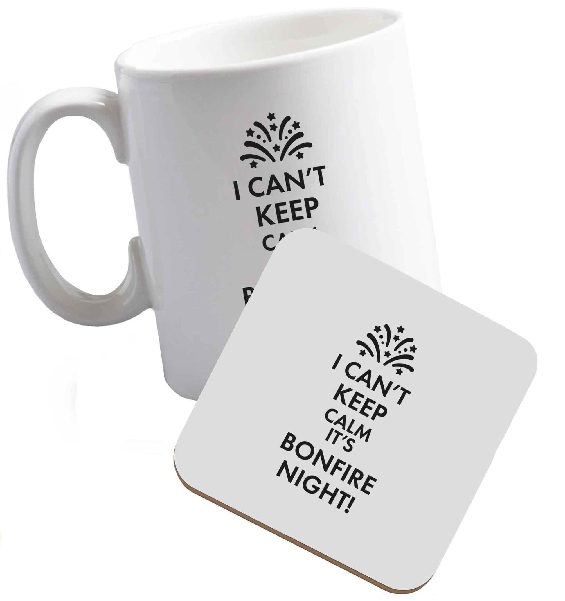 10 oz I can't keep calm its bonfire night ceramic mug and coaster set right handed
