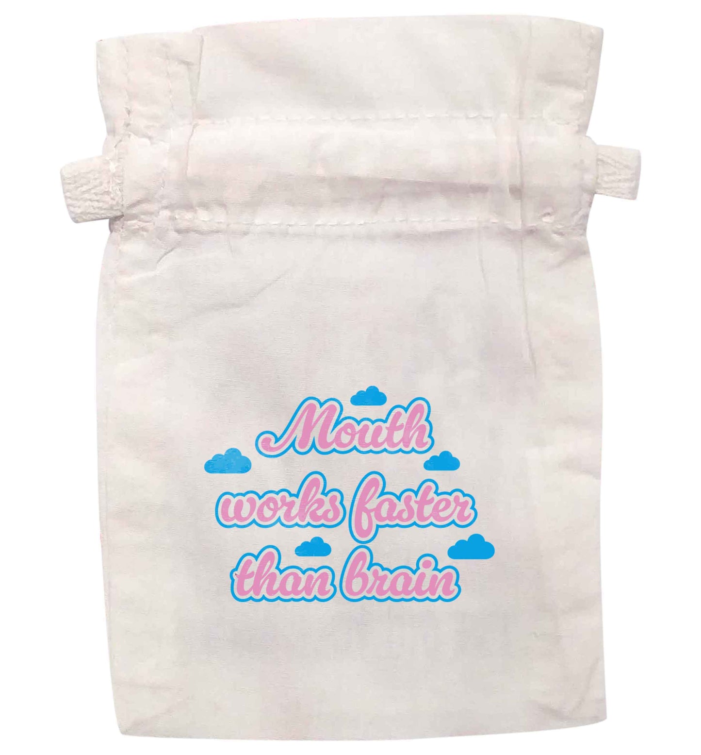 Mouth works faster than brain  |  XS - L | Pouch / Drawstring bag / Sack | Organic Cotton | Bulk discounts available!