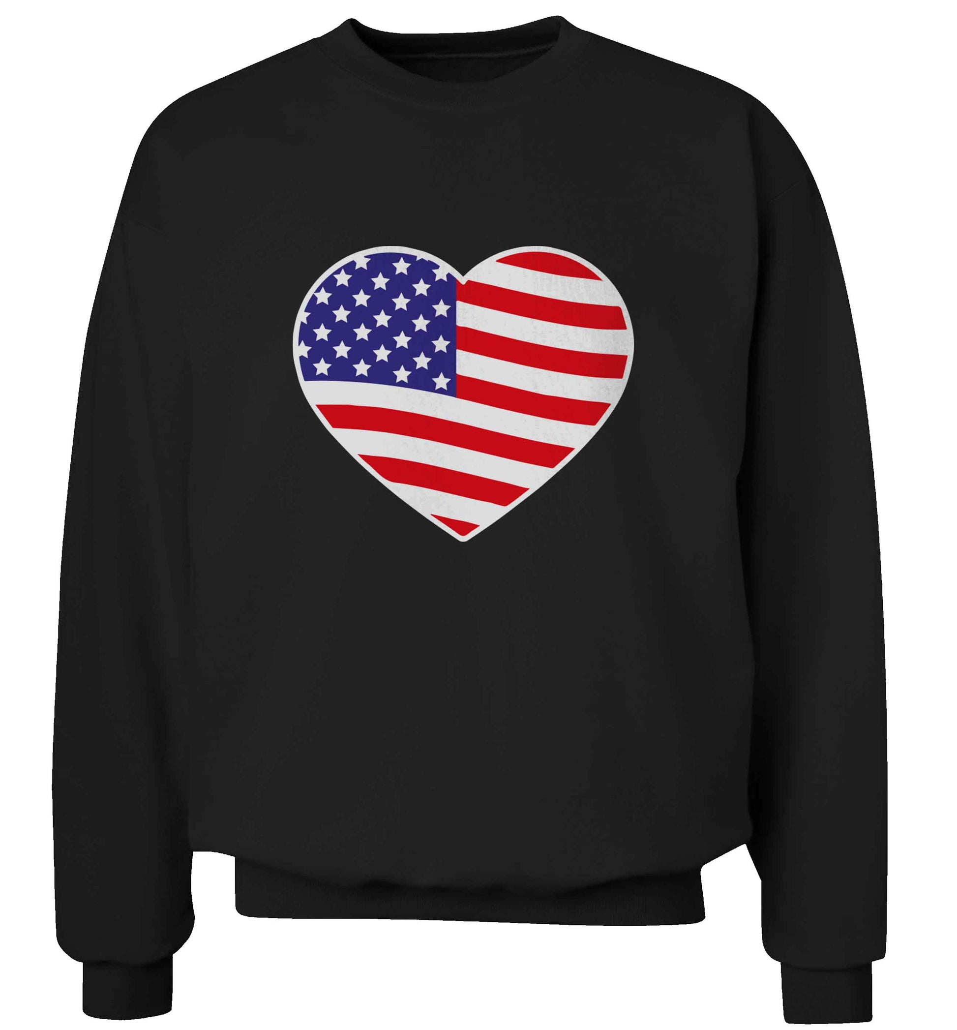 American USA Heart Flag adult's unisex black sweater 2XL