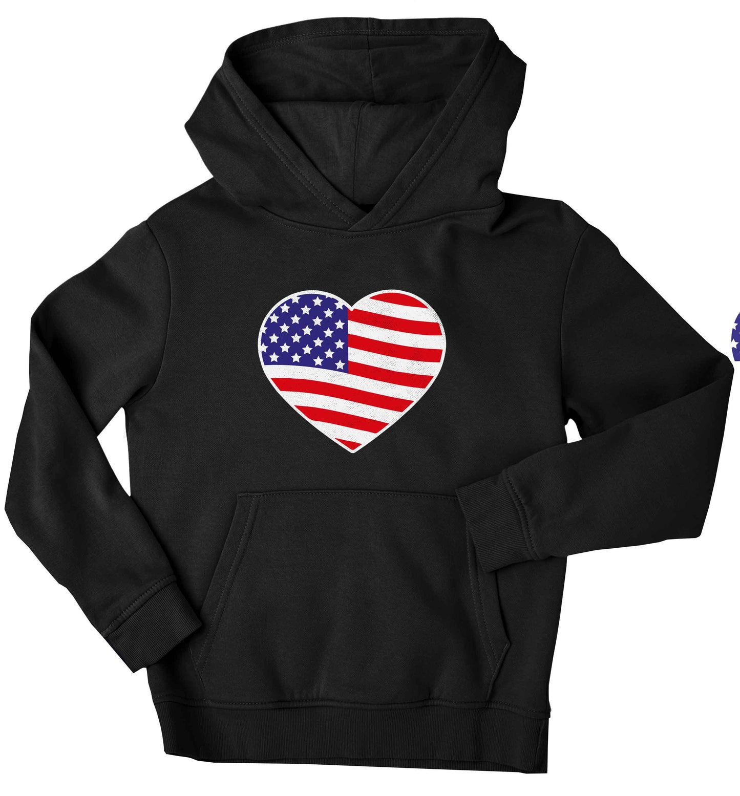American USA Heart Flag children's black hoodie 12-13 Years