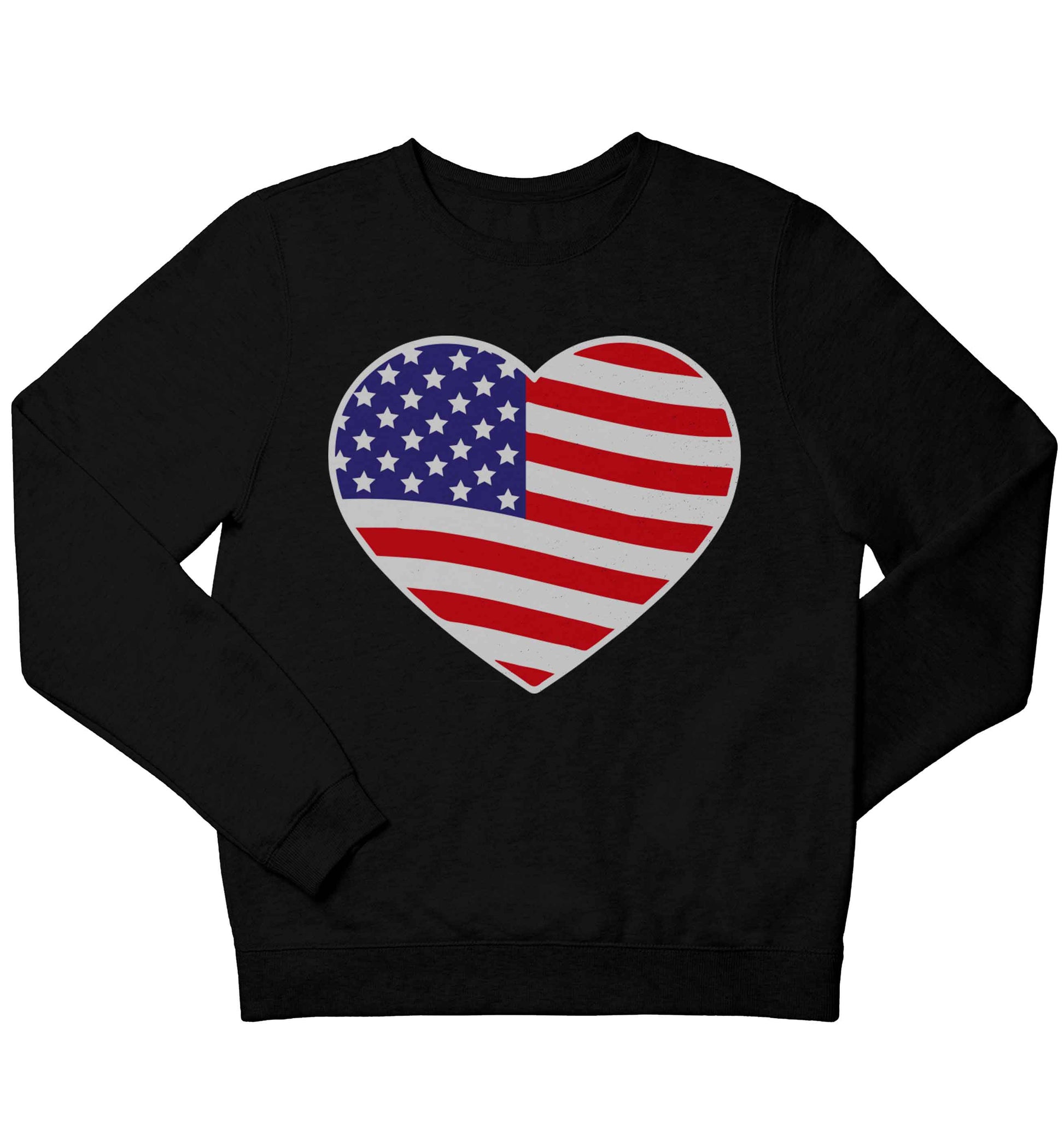 American USA Heart Flag children's black sweater 12-13 Years