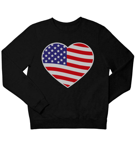 American USA Heart Flag children's black sweater 12-13 Years