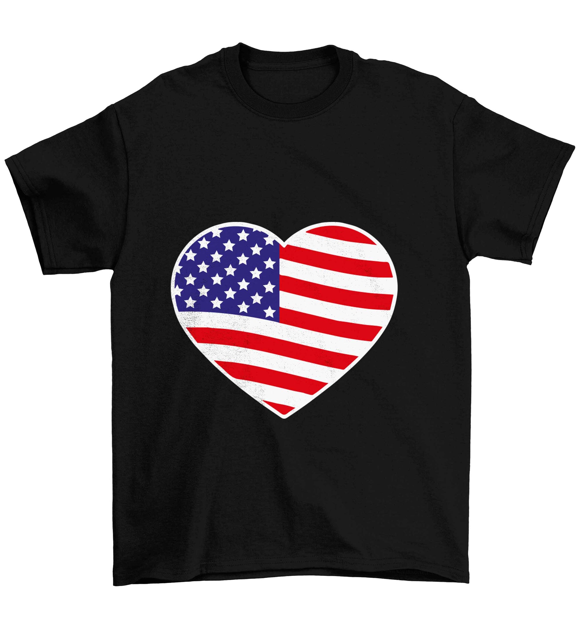 American USA Heart Flag Children's black Tshirt 12-13 Years