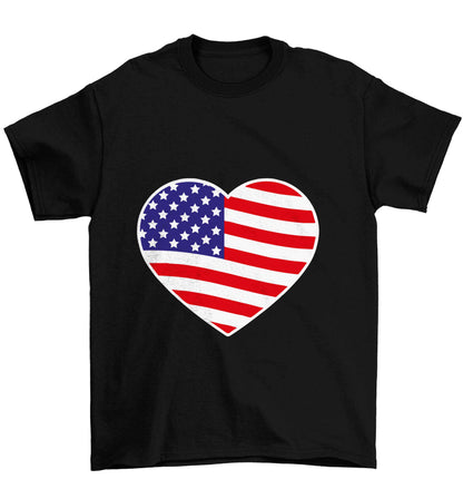 American USA Heart Flag Children's black Tshirt 12-13 Years