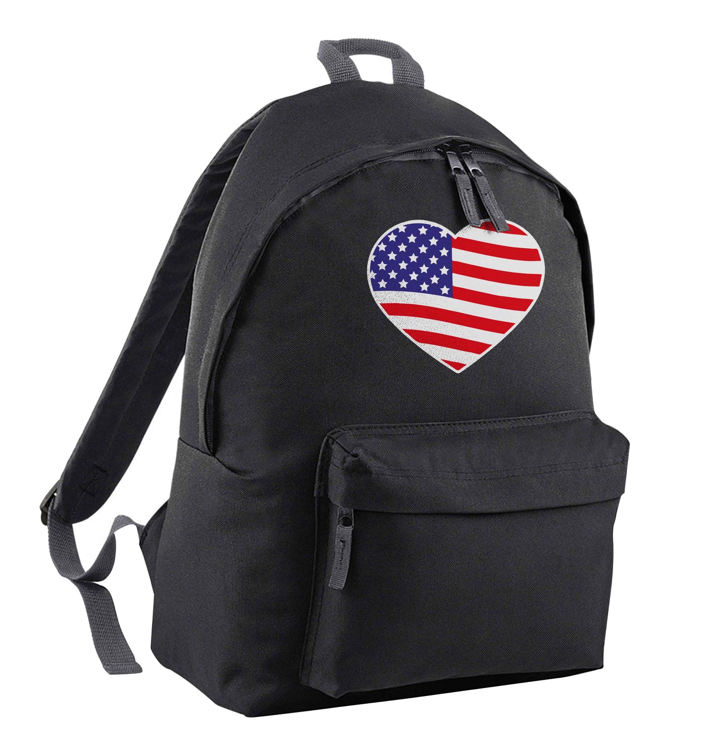American USA Heart Flag black adults backpack