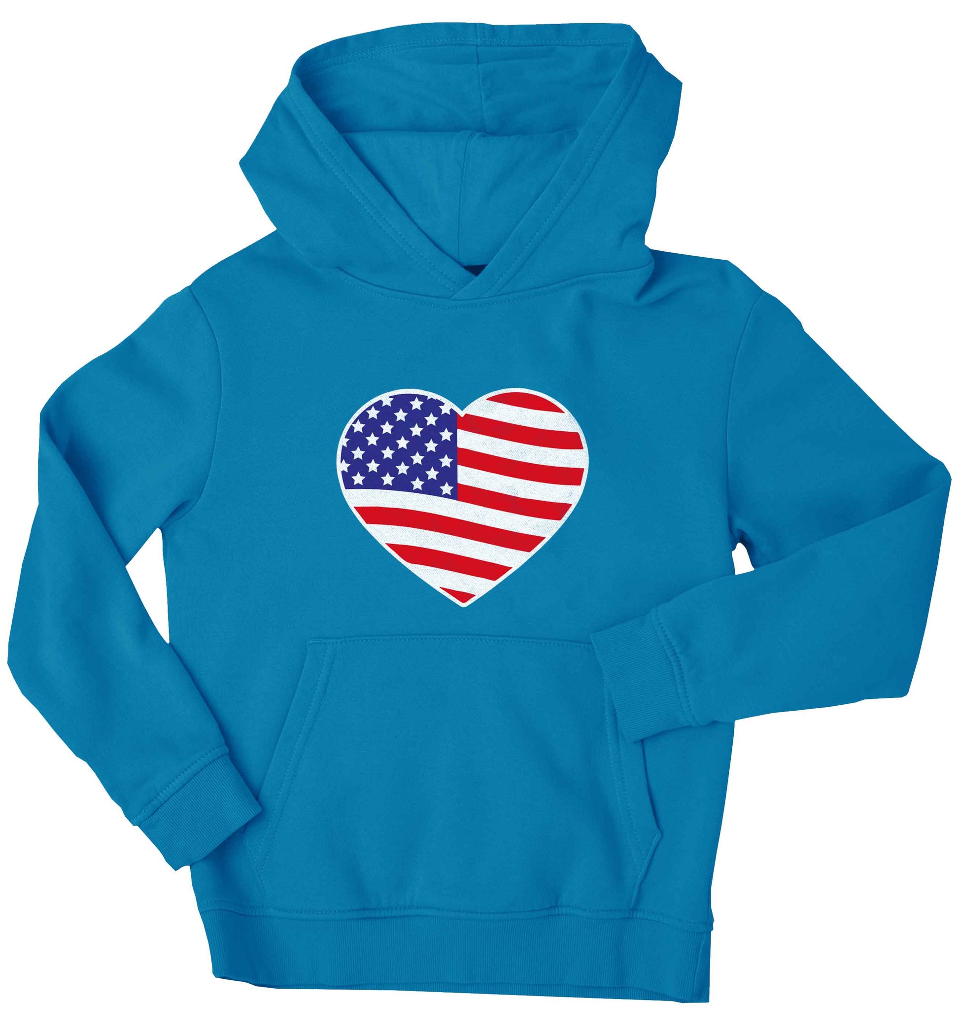 American USA Heart Flag children's blue hoodie 12-13 Years