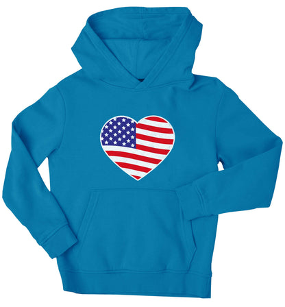 American USA Heart Flag children's blue hoodie 12-13 Years