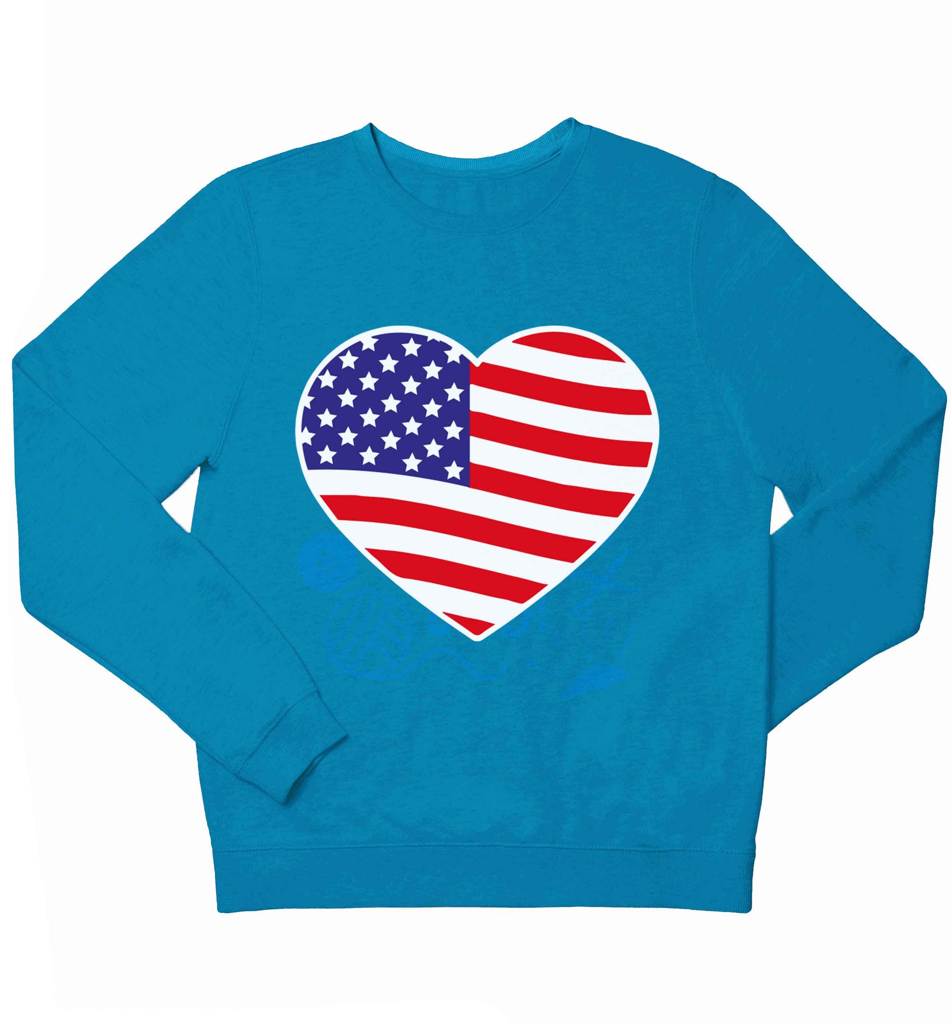 American USA Heart Flag children's blue sweater 12-13 Years