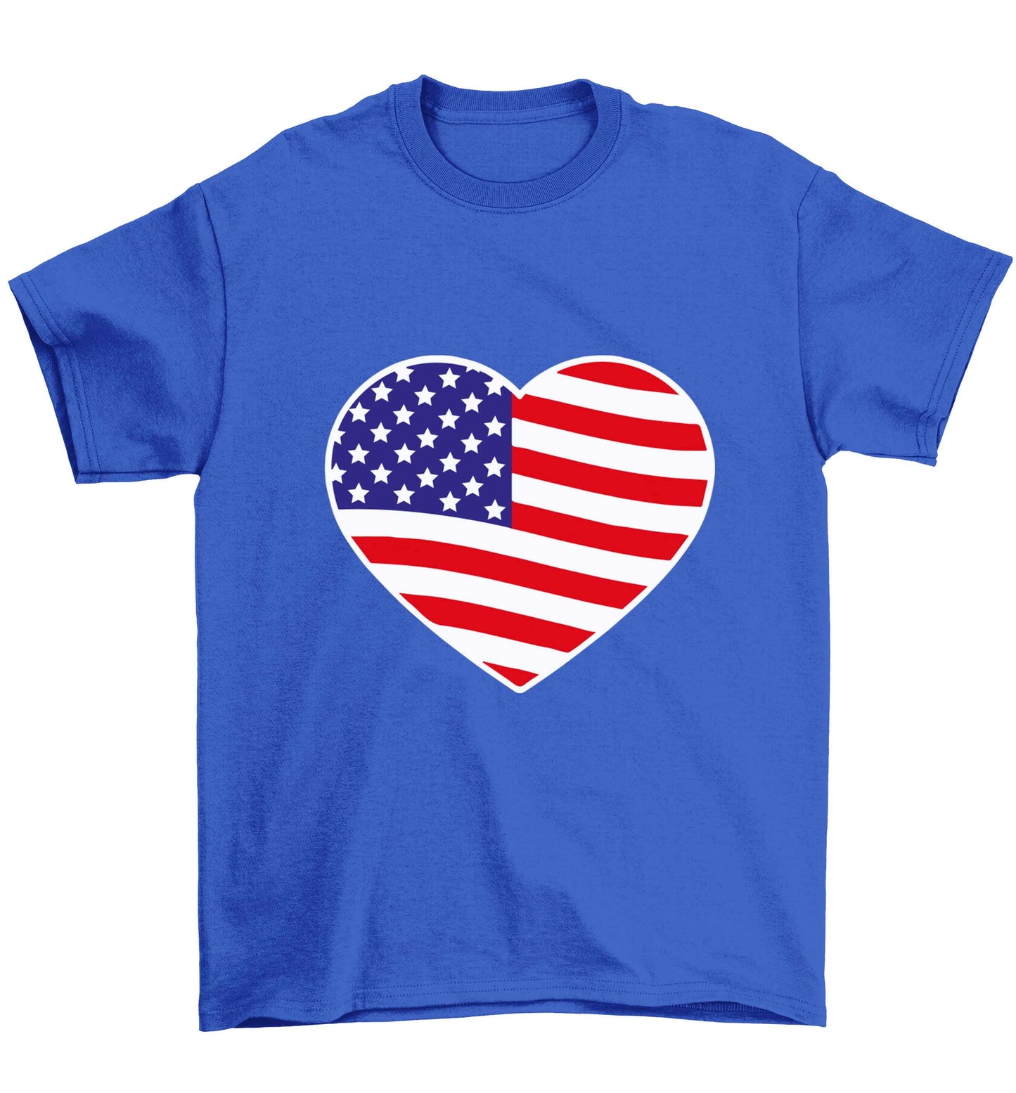 American USA Heart Flag Children's blue Tshirt 12-13 Years