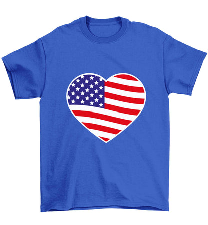 American USA Heart Flag Children's blue Tshirt 12-13 Years