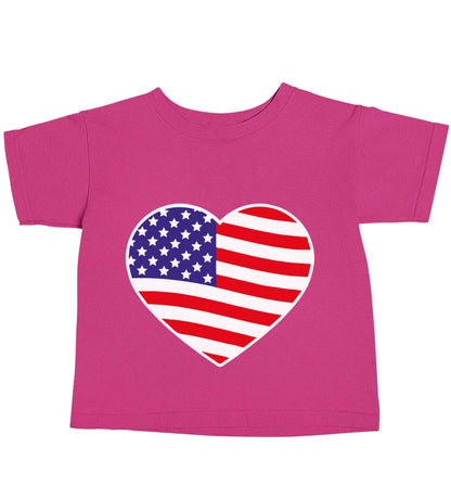 American USA Heart Flag pink baby toddler Tshirt 2 Years