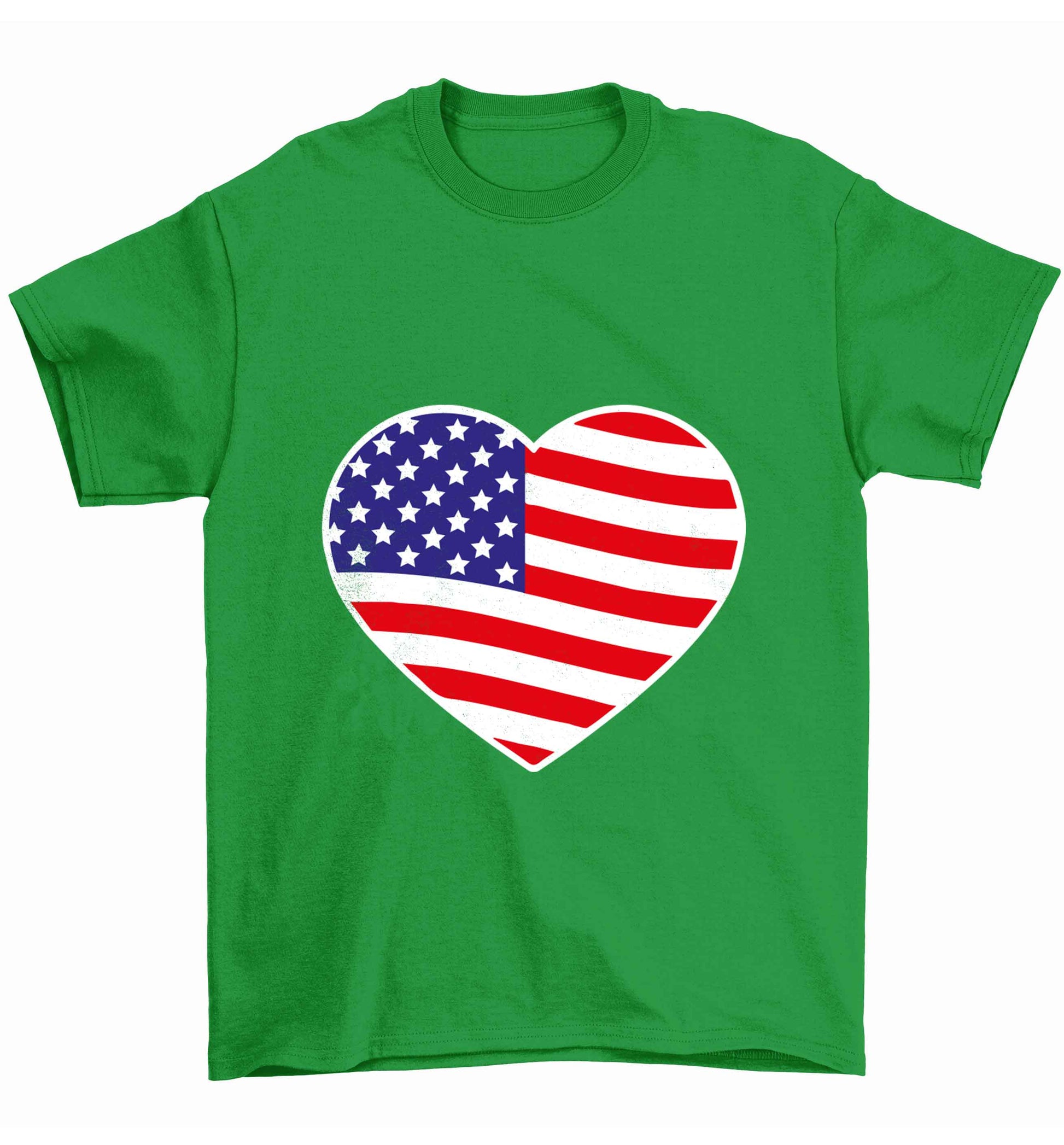 American USA Heart Flag Children's green Tshirt 12-13 Years