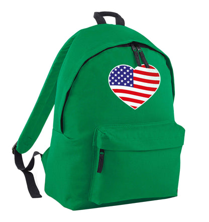 American USA Heart Flag green adults backpack