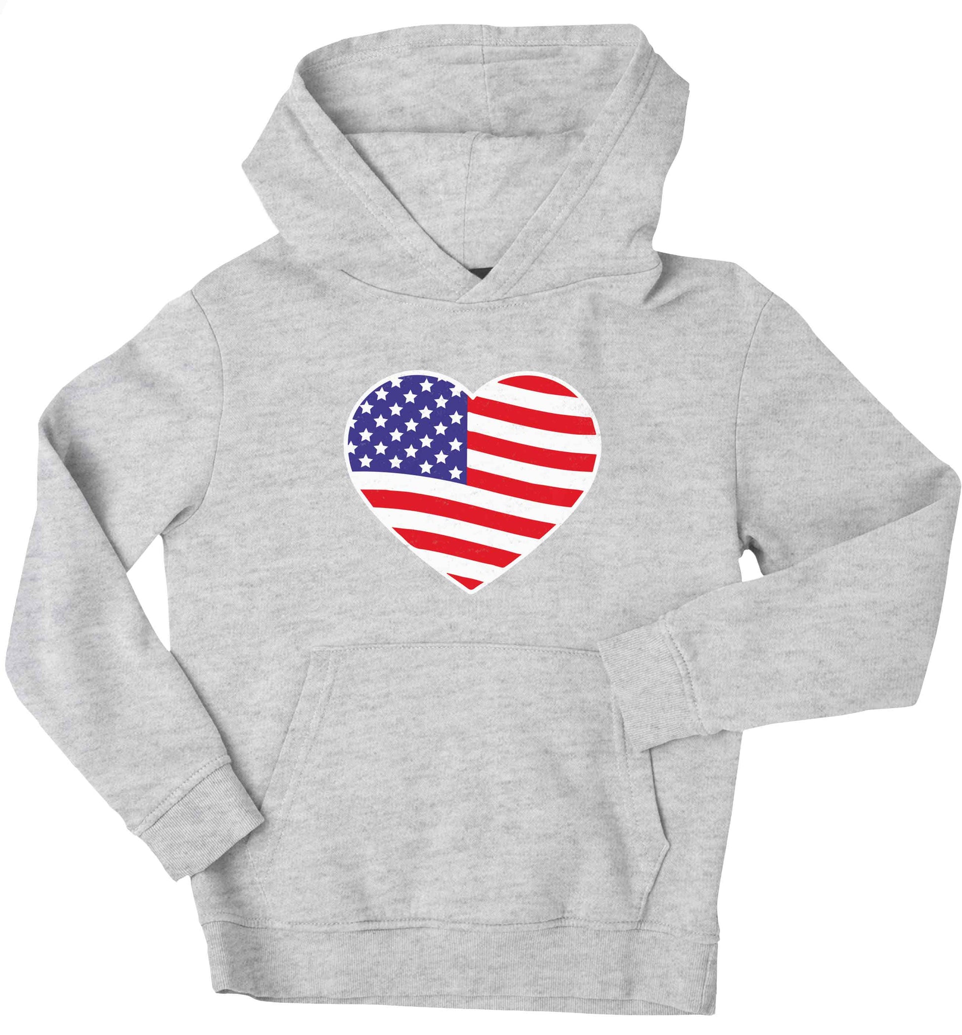 American USA Heart Flag children's grey hoodie 12-13 Years