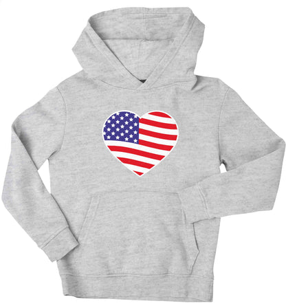 American USA Heart Flag children's grey hoodie 12-13 Years