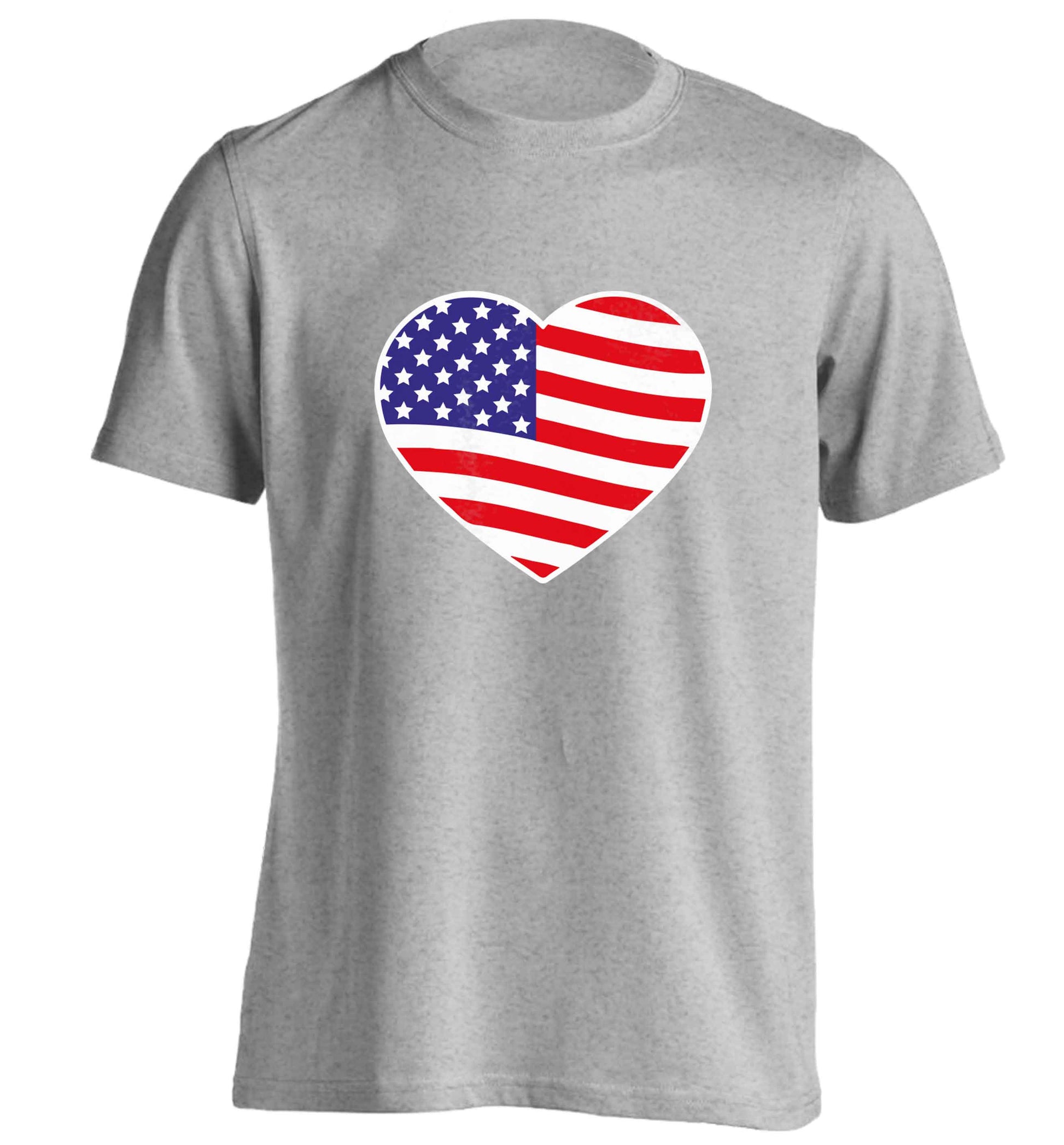 American USA Heart Flag adults unisex grey Tshirt 2XL