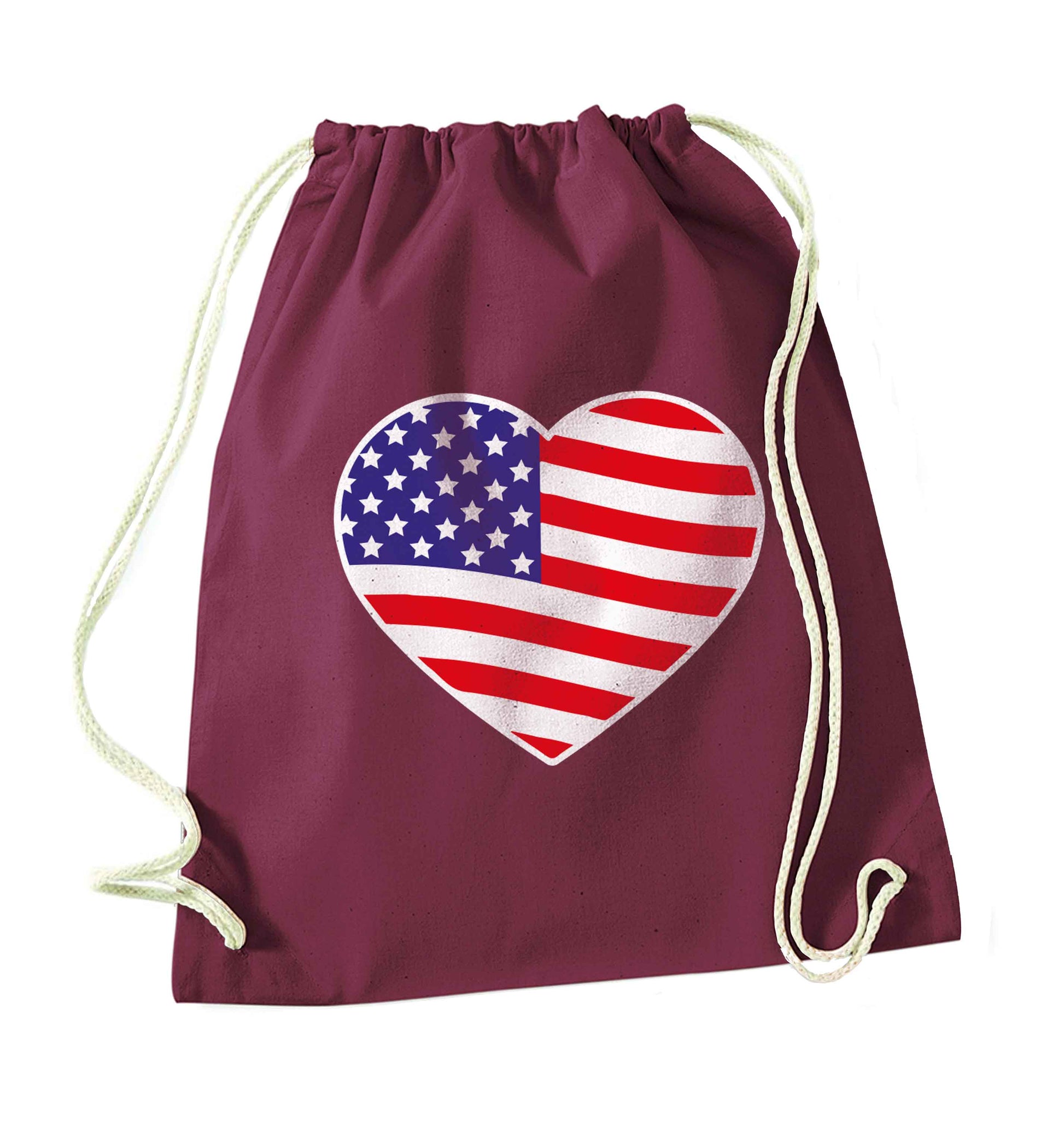 American USA Heart Flag maroon drawstring bag