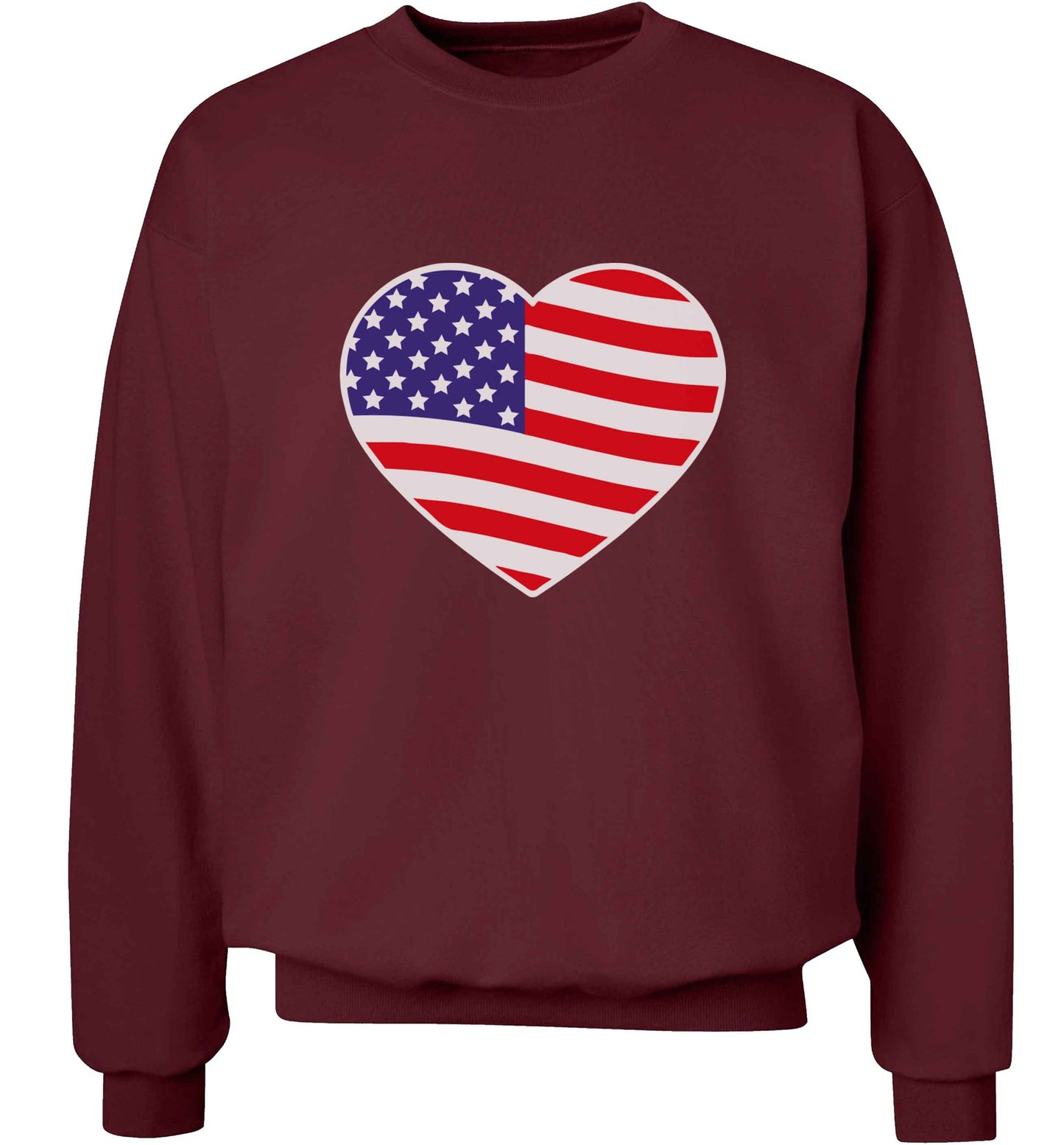 American USA Heart Flag adult's unisex maroon sweater 2XL