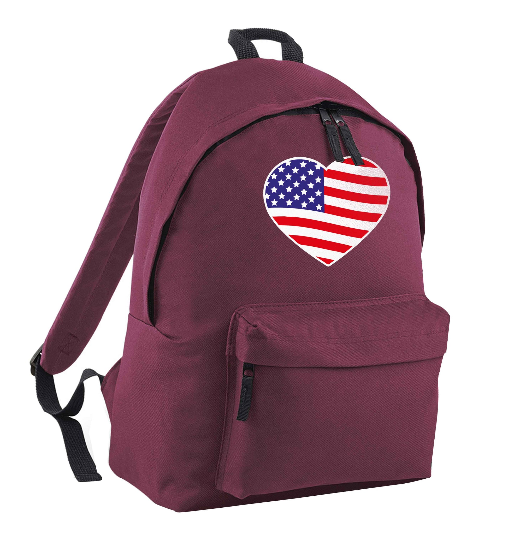 American USA Heart Flag maroon adults backpack