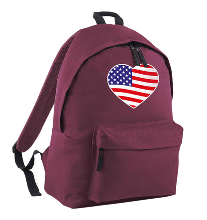 American USA Heart Flag maroon adults backpack