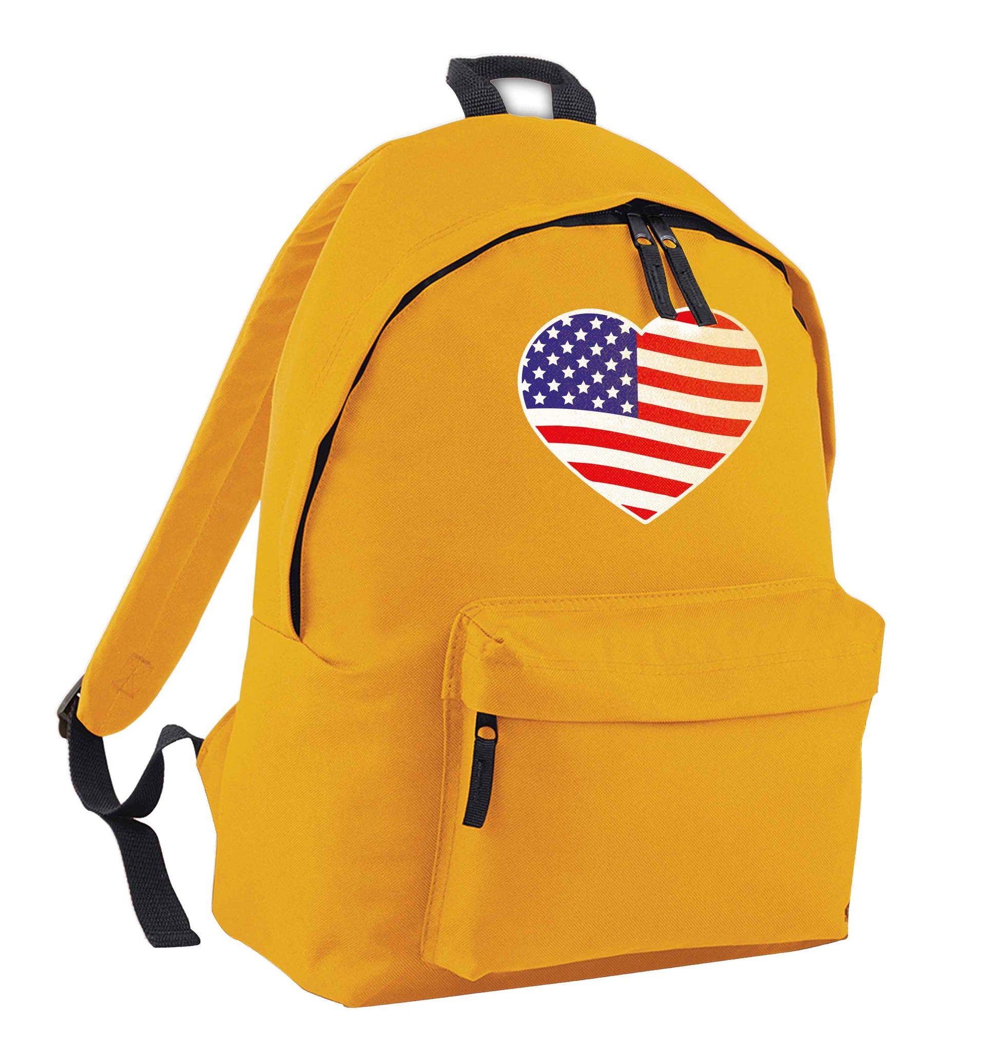 American USA Heart Flag mustard adults backpack