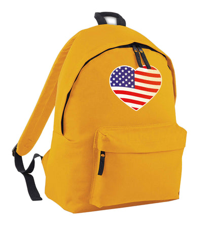 American USA Heart Flag mustard adults backpack