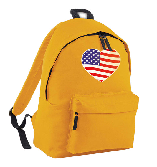 American USA Heart Flag mustard adults backpack